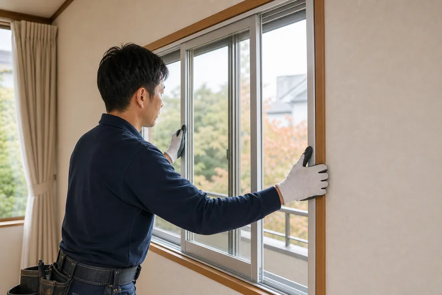 内窓を取り付ける作業の様子