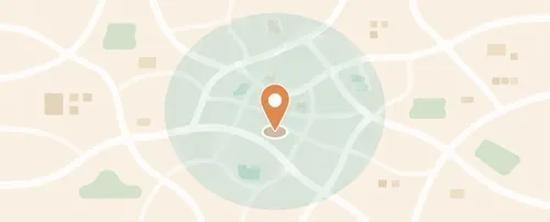 対応エリアの地図。〇〇市とその周辺、車で30分圏内